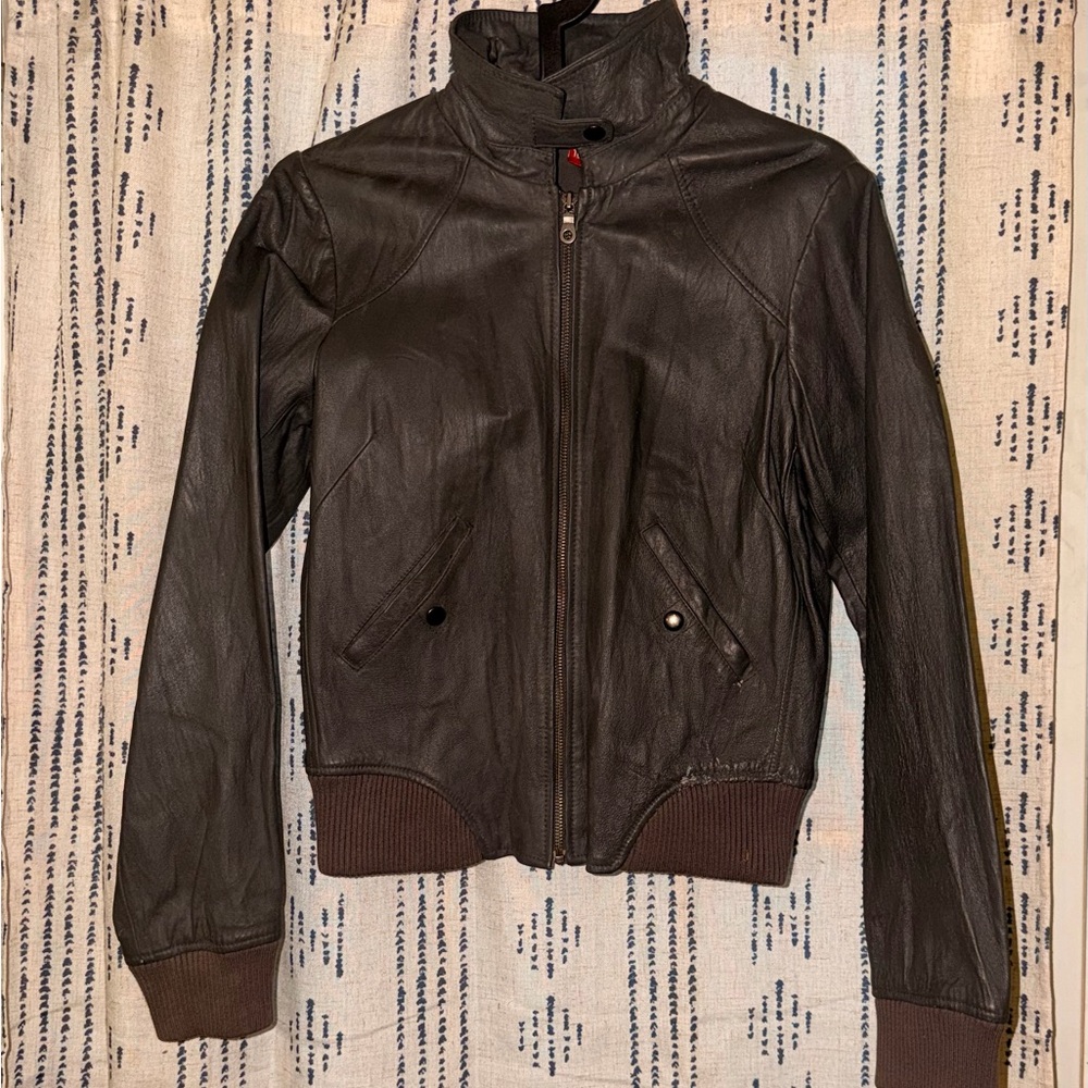 Women’s Grey Leather Bomber Jacket